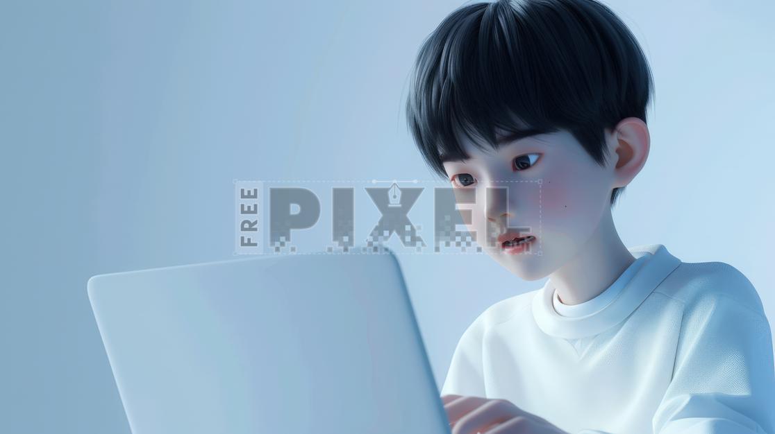 Free 3D Images - 3D Animated Asian Boy Character Using Laptop For ...