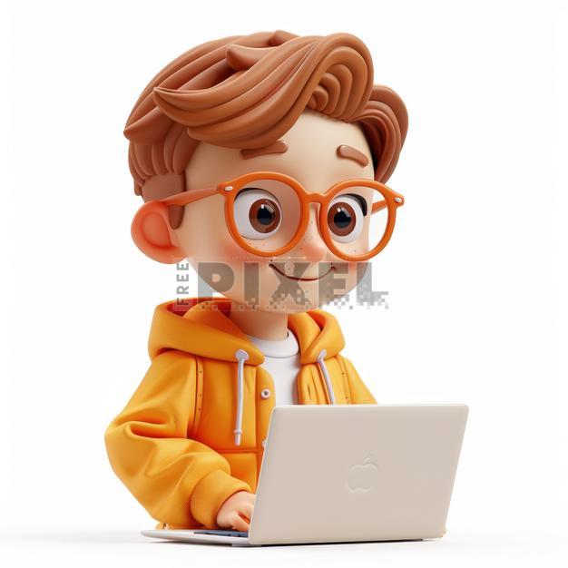 Free 3d - 3D Animated Boy Character Using Laptop For Online Study Or ...
