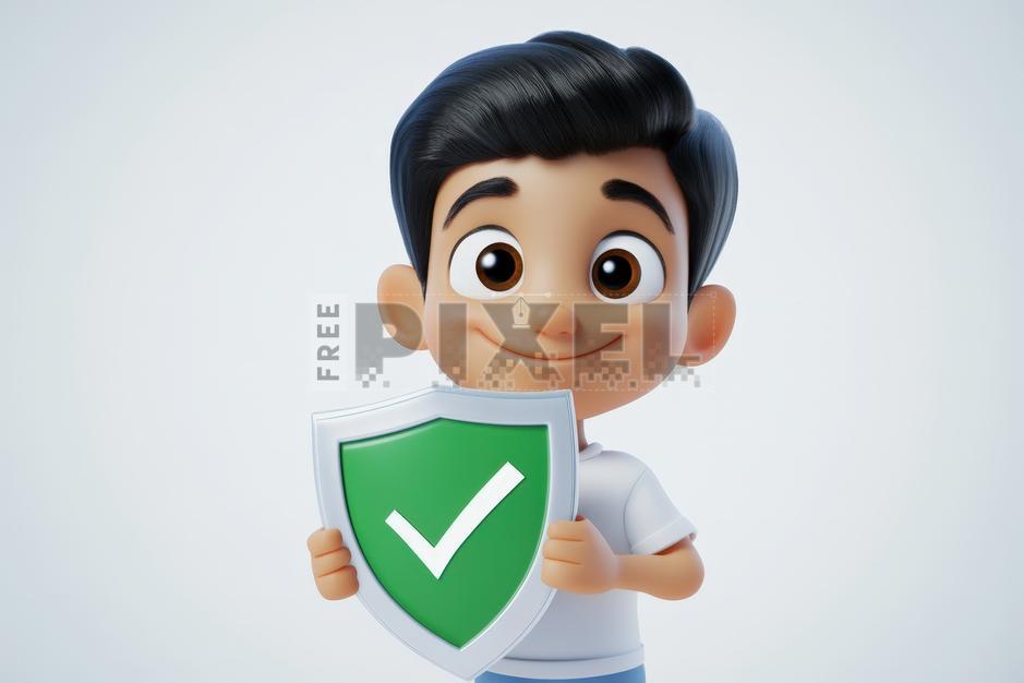 Free 3D Images - 3D Cartoon Boy Character Showing Check Mark Shield ...