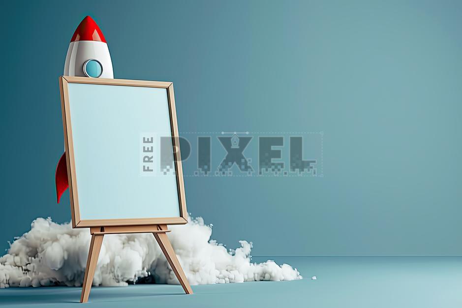 Free 3d - 3D Rocket Ship And Blank Sign | FreePixel.com