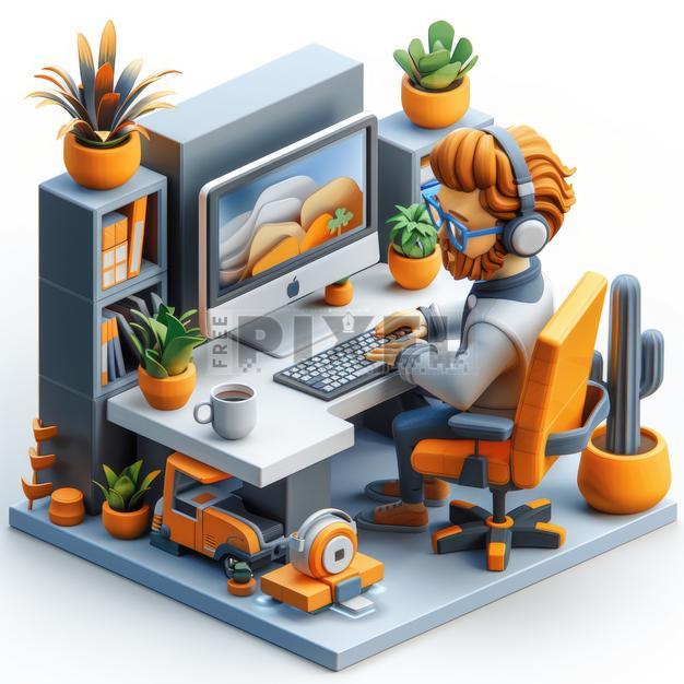 Free 3D Images - 3D Representation Of A Worker In A Modern Office ...