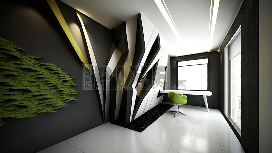 Free 3D Images - Modern Abstract Office Interior Design With Workplace ...