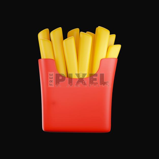 Free 3d - Realistic French Fries Red Box 3D Icon Over Black Background ...