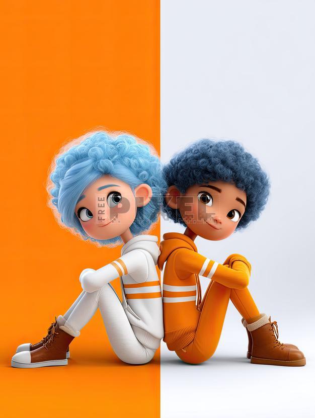 Free 3D Images - 3D Cartoon Character Sitting Back To Back. | FreePixel.com