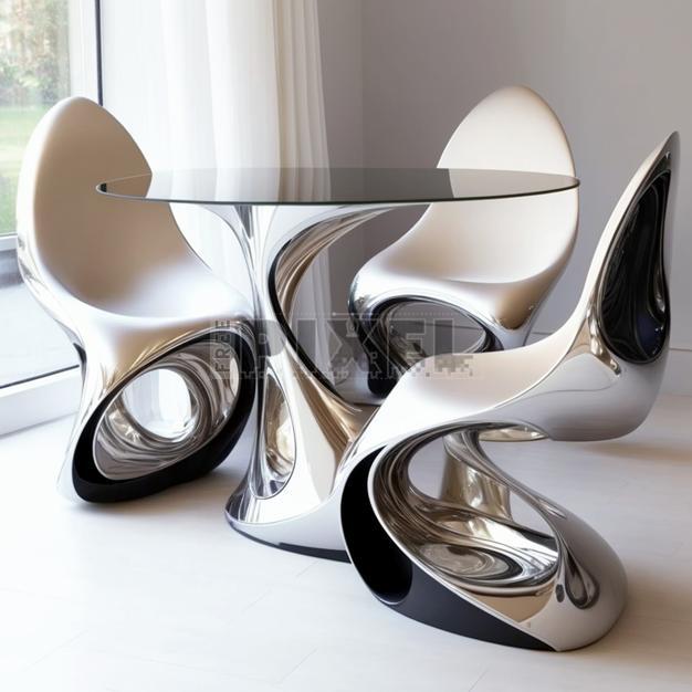 Free 3D Images - Ultra Modern Futuristic Dining Table Setup Of Three ...
