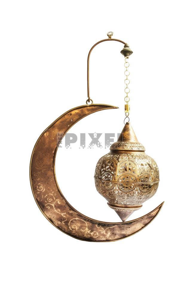 Free PNG - 3D Render Golden Crescent Moon And Arabic Lantern For ...