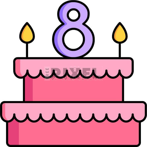Free Icons - 8 Digit Number On Beautiful Cake Icon In Flat Style ...