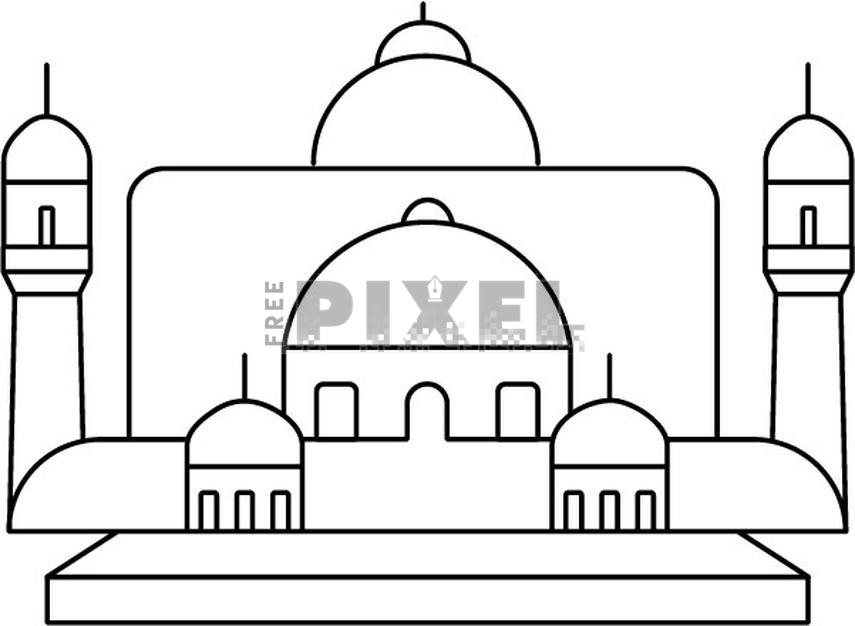Free Icons - Black Line Art Mosque Icon In Flat Style. | FreePixel.com