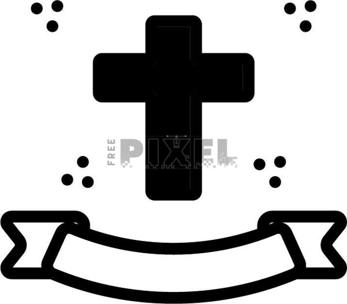 Free Icons - Christian Cross With Ribbon Icon In Black And White Color ...
