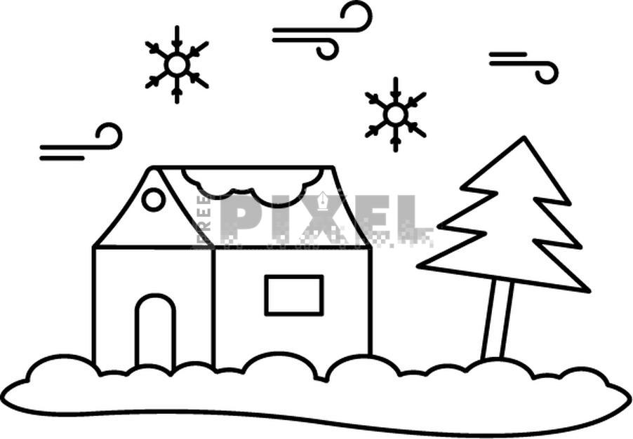 Free Icons - Illustration Of Home With Snowfall Icon In Thin Line Art ...
