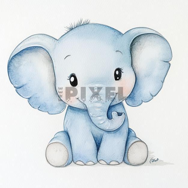 Free Illustrations - Cartoon Cute Elephant Baby Drawing Illustration ...