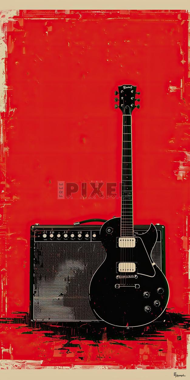 Free Illustrations - Vintage Style Guitar With Amplifier Against