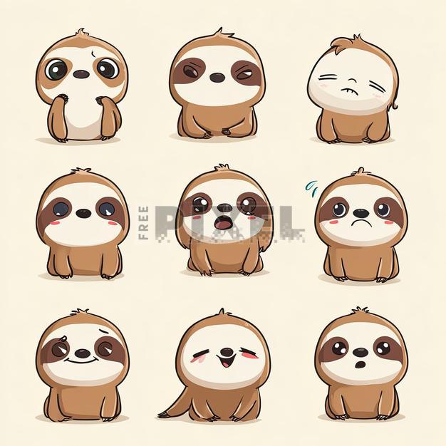 Free Illustrations - Cute Sloth Emoticons | FreePixel.com