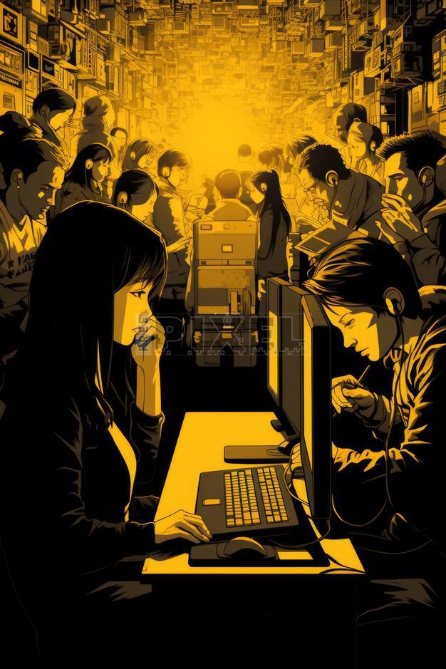 Free Illustrations - A Crowded Room Full Of People Working On Computers ...