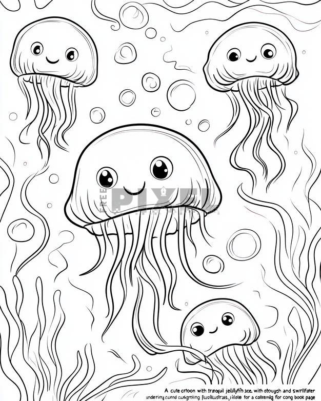 Free Illustrations - Cartoon Jelly Fish Coloring Page For Kids And ...