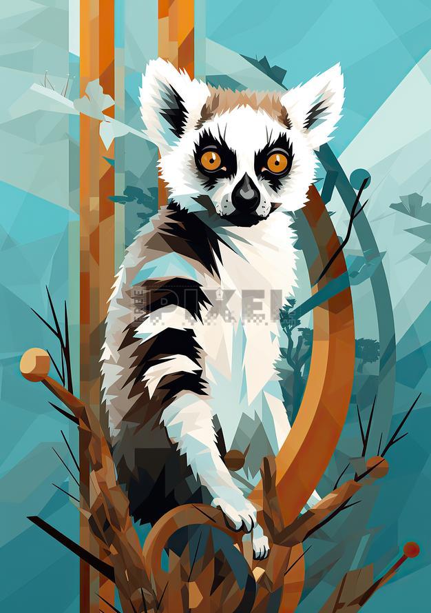 Free Illustrations - Lemur Perched On A Branch In The Wild Painting ...