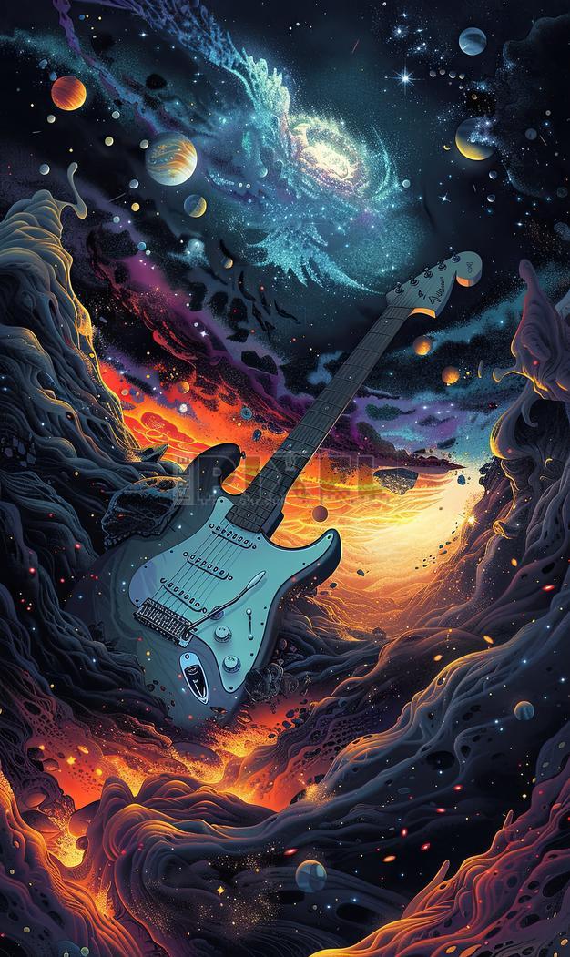 Free Illustrations - Guitar In Space | FreePixel.com