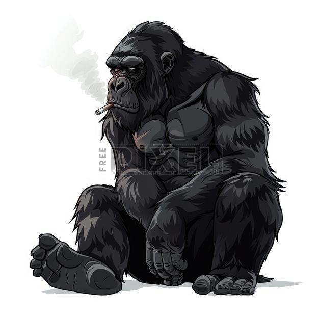gorilla smoking a cigarette Free Illustrations - Smoking Gorilla Illustration – Cartoon Vector Of  Muscular Primate With Cigarette And Smoke