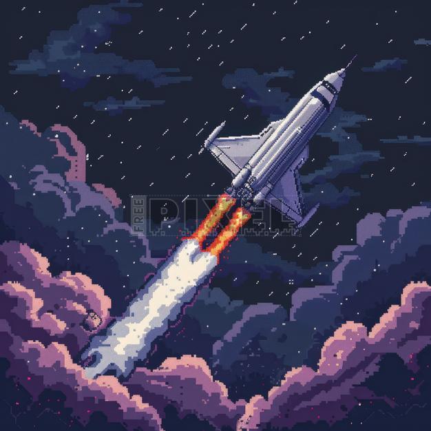 Free Illustrations - Pixel Art Rocket Ship In Space | FreePixel.com