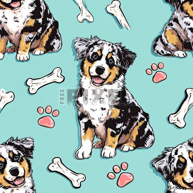Free Illustrations - Australian Shepherd Puppy Pattern | FreePixel.com