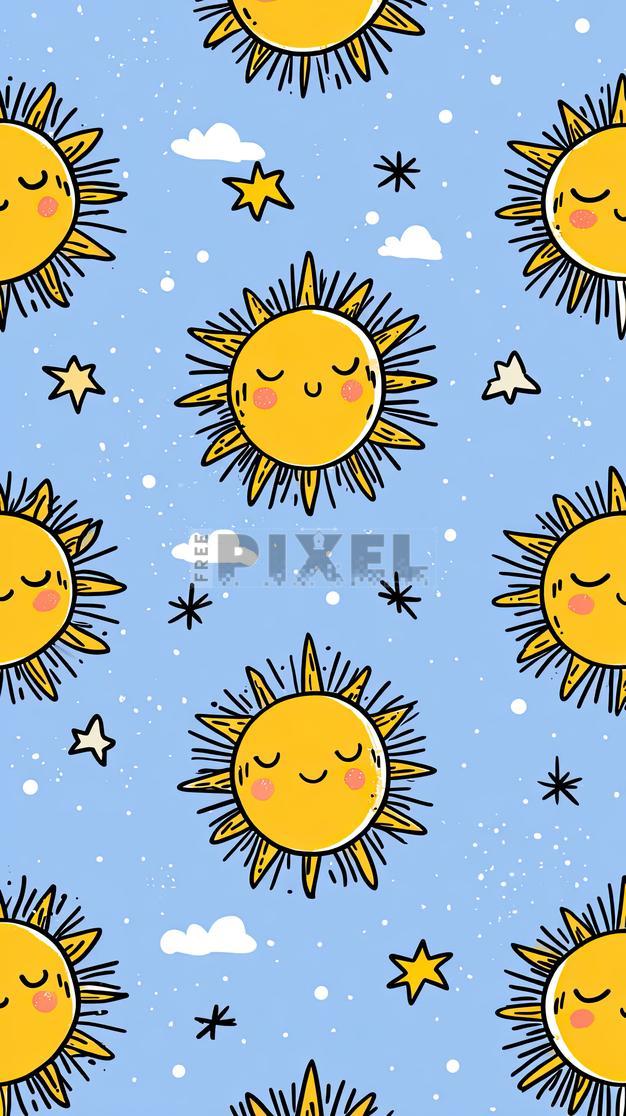 Free Illustrations - Cute Sun Seamless Pattern Background. | FreePixel.com