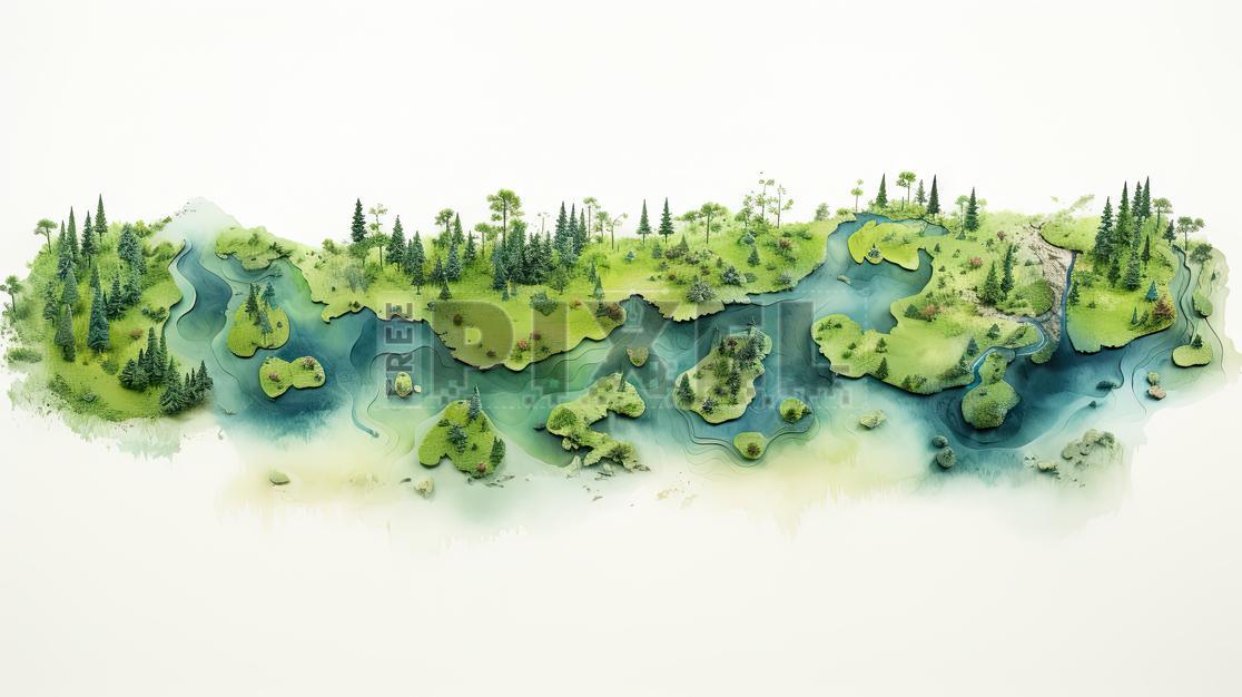Free Illustrations - A River Flows Through A Land With Many Trees ...