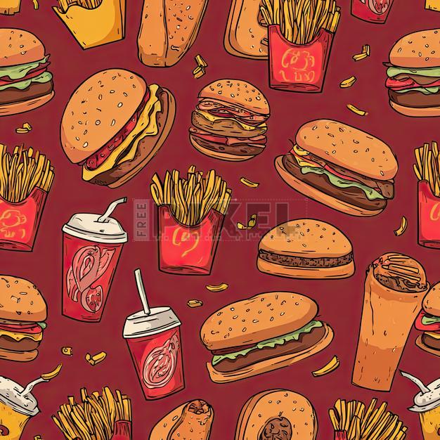 Free Illustrations - Fast Food Seamless Pattern Background. | FreePixel.com