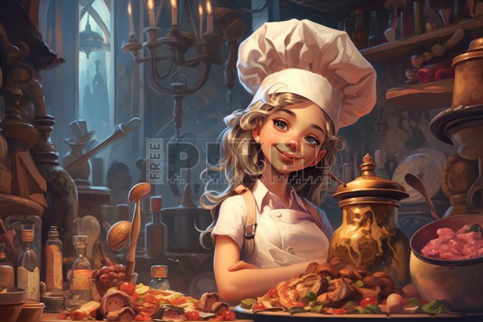 Free Illustrations - The Kitchen Goddess - Young Chef In A Kitchen ...