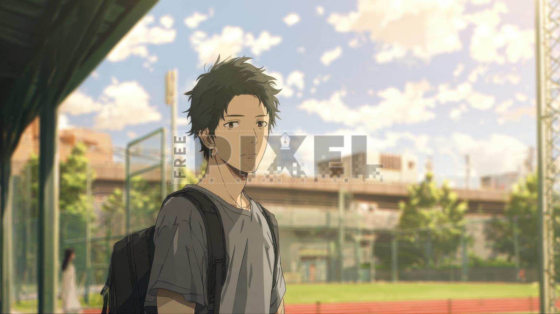 anime a kid with a black hair in a backpack Free Illustrations - Anime Boy With Backpack