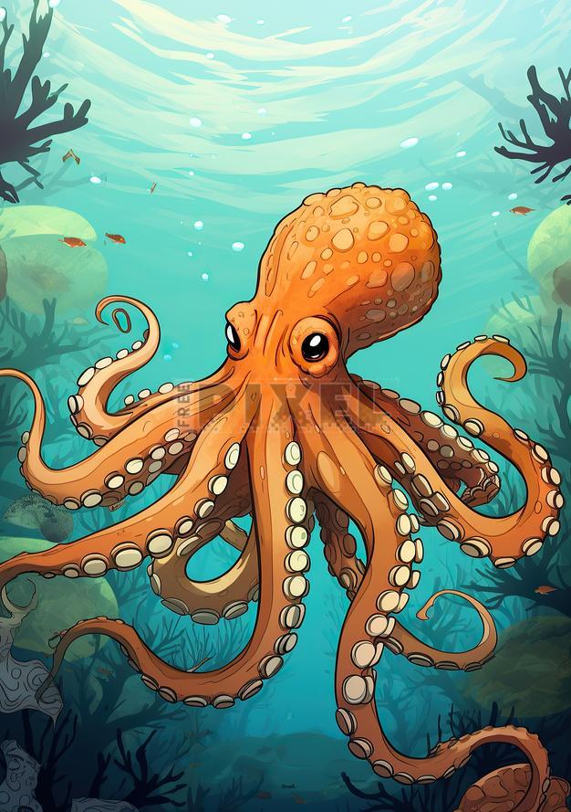 Free Illustrations - Giant Octopus In The Depths Of The Ocean Painting ...