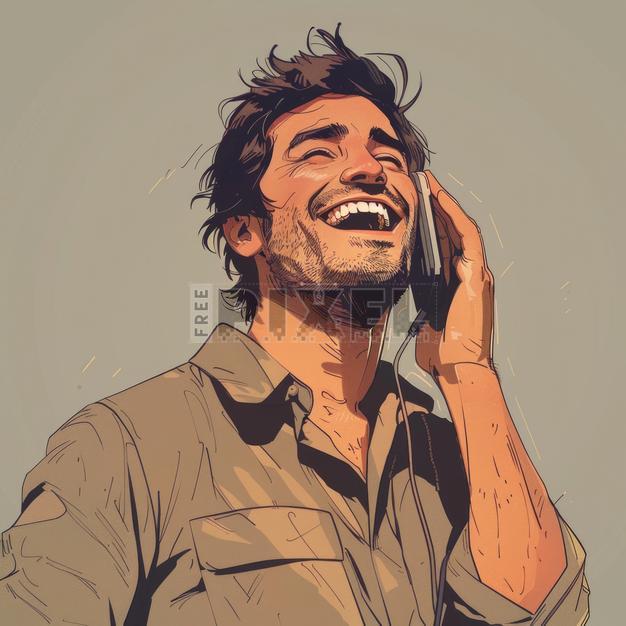 Free Illustrations Cartoon Man Character Laughing On Phone 