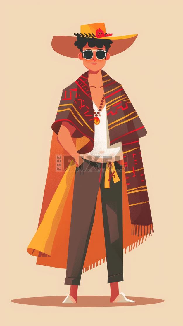 Cartoon Mexican Man In A Sombrero And Poncho