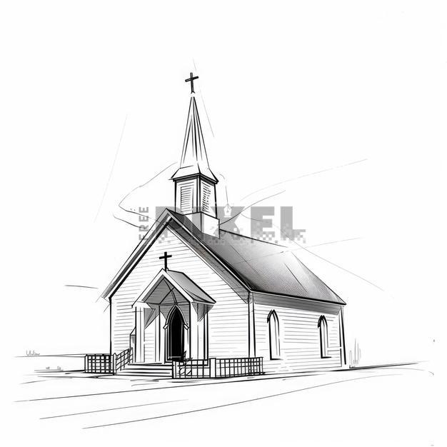 Free Illustrations - Drawing Of Church Portrait In Black And White ...