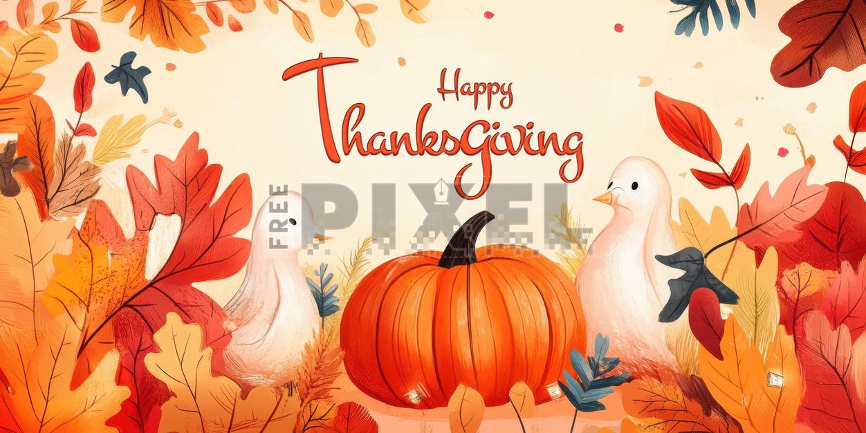 Free Illustrations - Happy Thanksgiving Day Banner With Pumpkins And ...