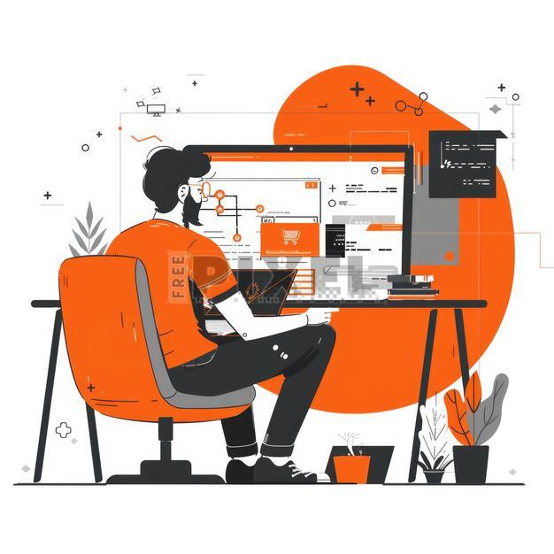 Free Illustrations - Illustration Of Modern Workspace With A Man ...