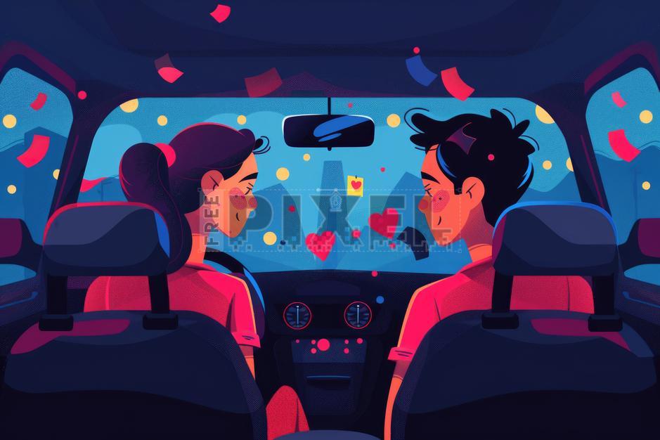 Free Illustrations - Illustration Of Couple Riding In A Car - A ...