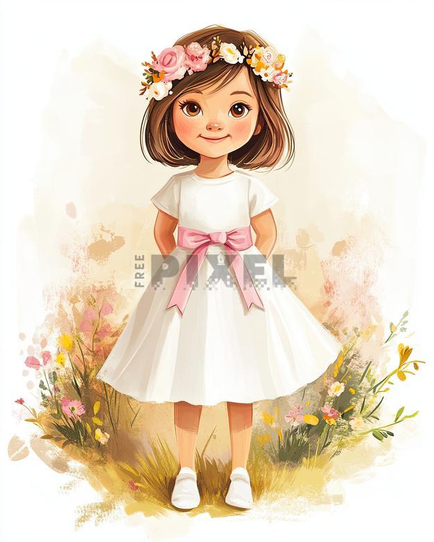 Free Illustrations - Illustration Of Cute Little Girl Elaborate Floral ...