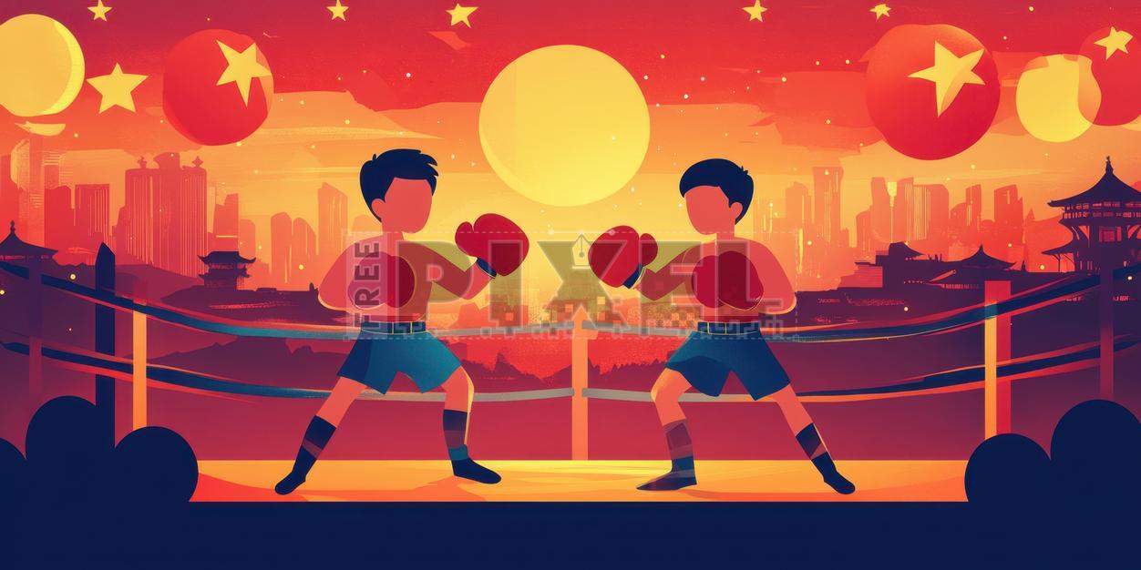 Free Illustrations - Boxing Match Between Two Boys Boxer Characters In ...