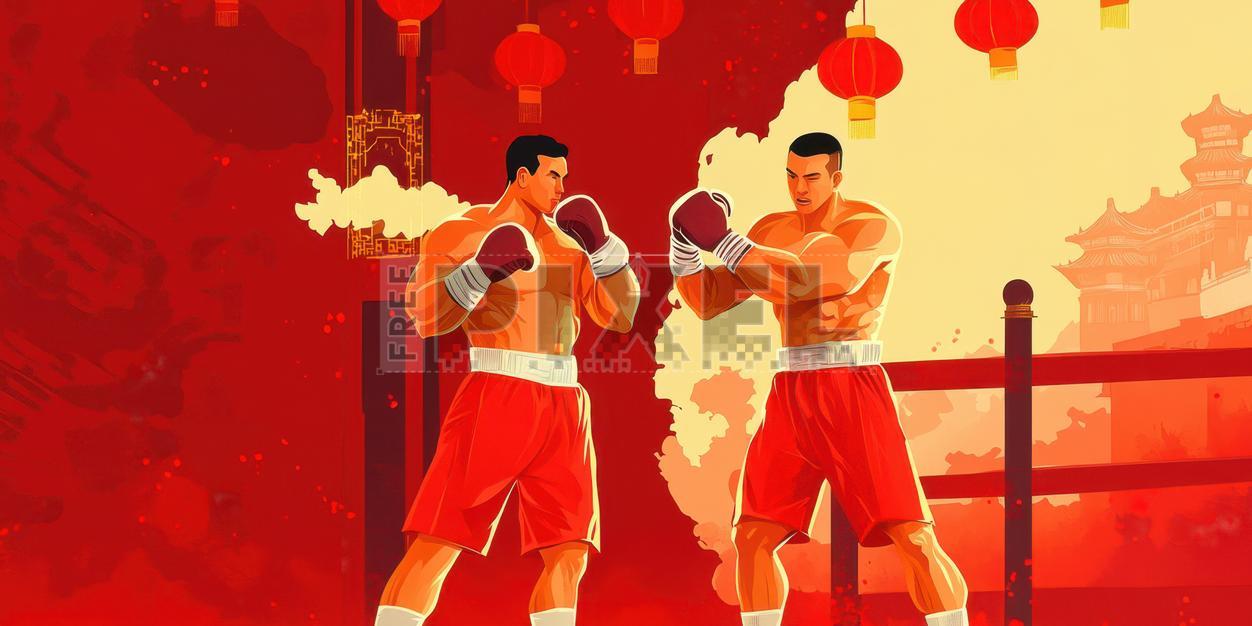 Free Illustrations - Boxing Match Between Two Male Boxer Characters In ...