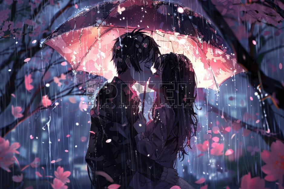 Free Illustrations - Romantic Anime Couple In The Rain | FreePixel.com