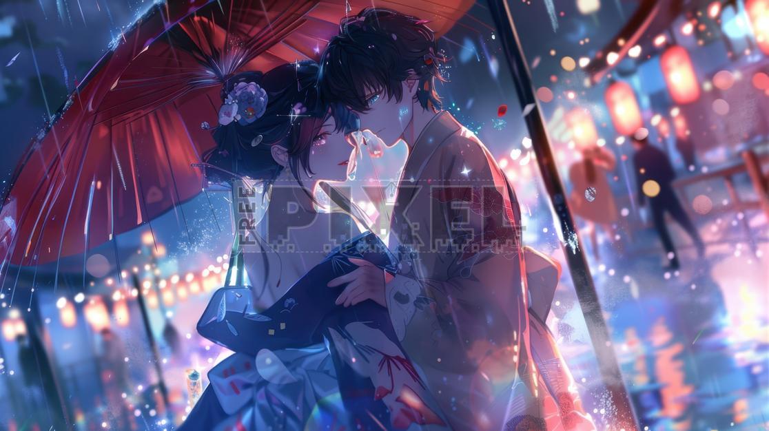 Free Illustrations - Romantic Couple In The Rain | FreePixel.com