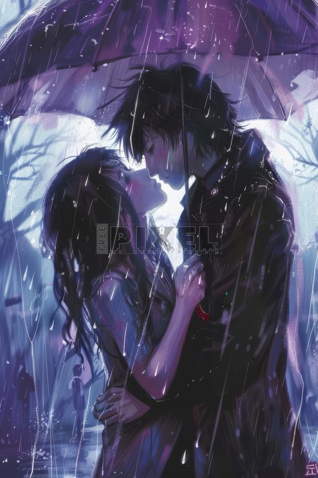 Free Illustrations - Romantic Couple Embracing In The Rain | FreePixel.com