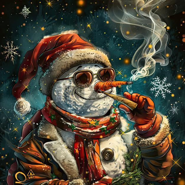 snowman smoking a cigarette Free Illustrations - Merry Christmas With Cartoon Snowman Smoking Cigarette  In Winter Snow Background Illustration