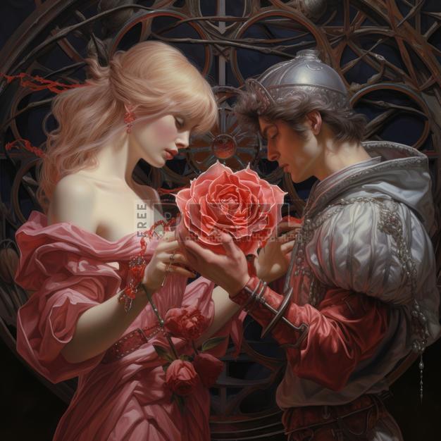 Free Illustrations - Romantic Couple Giving Rose Each Other Photo