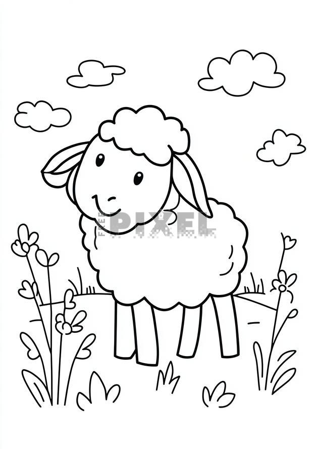 Free Illustrations - Cartoon Sheep Coloring Page For Kids And Education ...