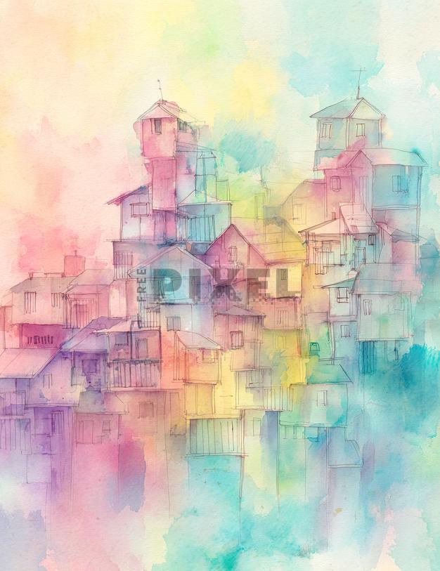 Free Illustrations - Abstract Watercolor Painting Of A Cityscape ...