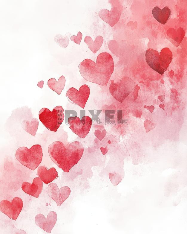 Free Illustrations - Watercolor Pink And Red Hearts In White Background ...