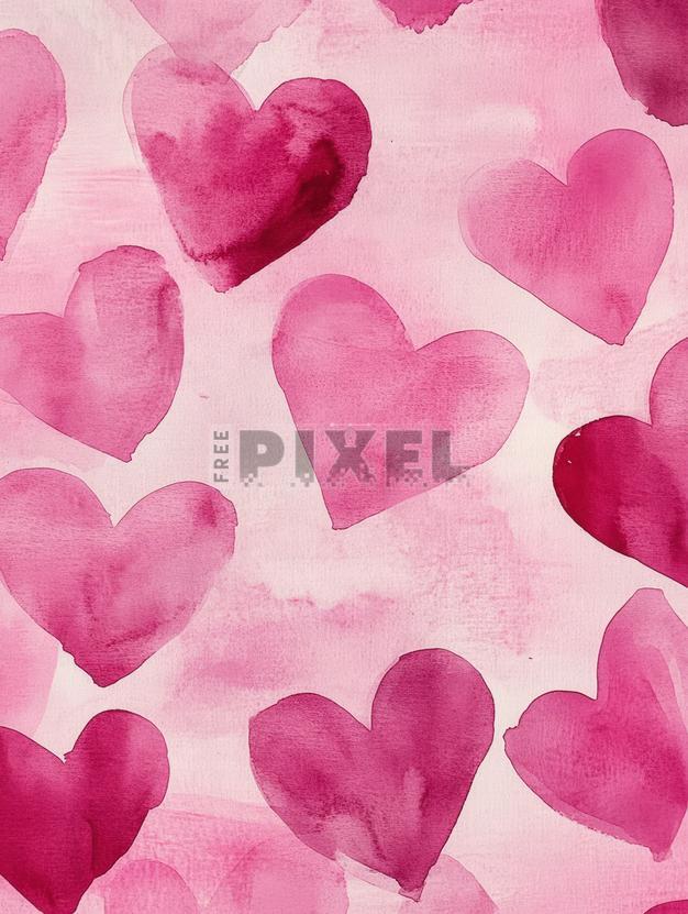 Free Illustrations - Watercolor Pink Hearts Seamless Pattern For ...