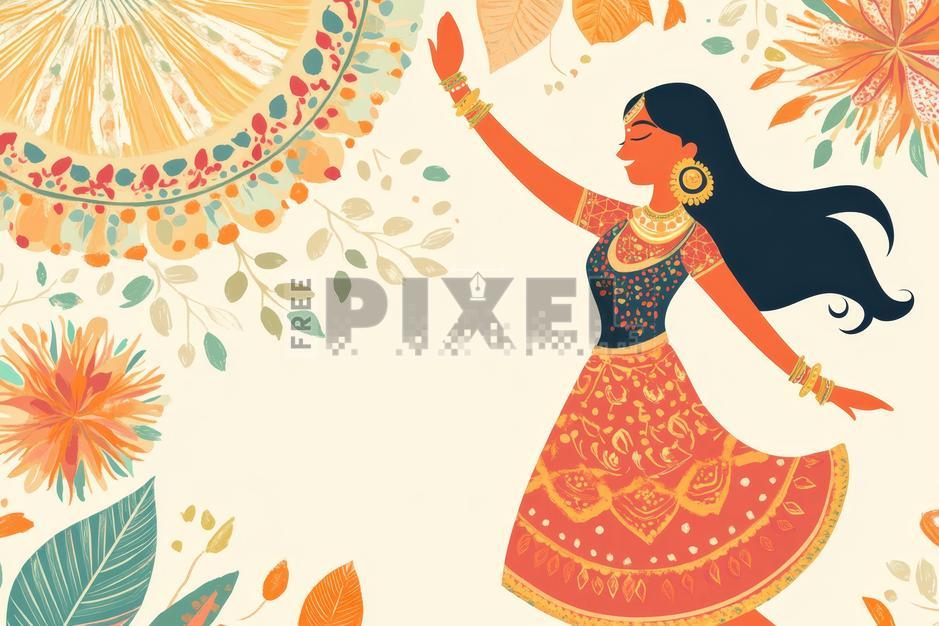 Free Illustrations - Vector Illustration Of Indian Woman Dancing In ...