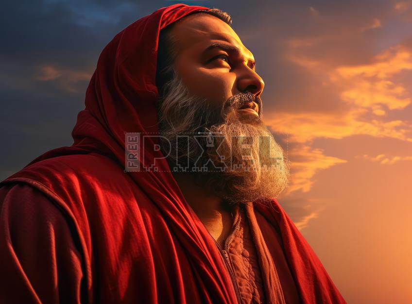 Free Photos - Bald, Bearded Man In A Red Robe Looking Upward ...